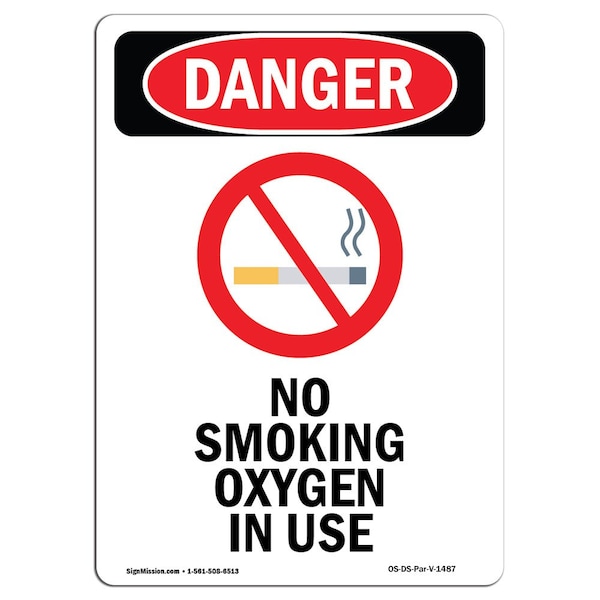 OSHA Sign, No Smoking Oxygen In Use, 24in X 18in Plastic, 18" W, 24" L, Portrait, DS-P-1824-V-1487